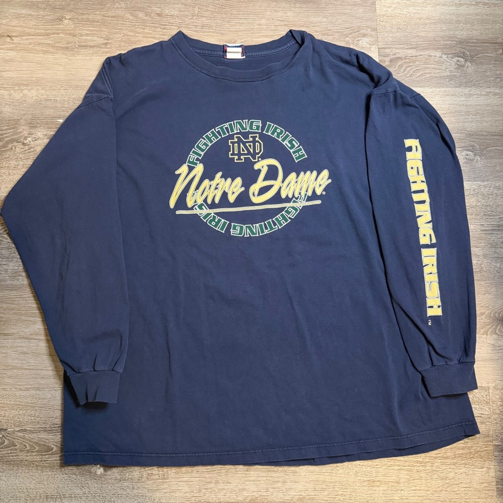 Vintage Cadre Athletic Notre Dame Fighting Irish Navy Long Sleeve Shirt XXL